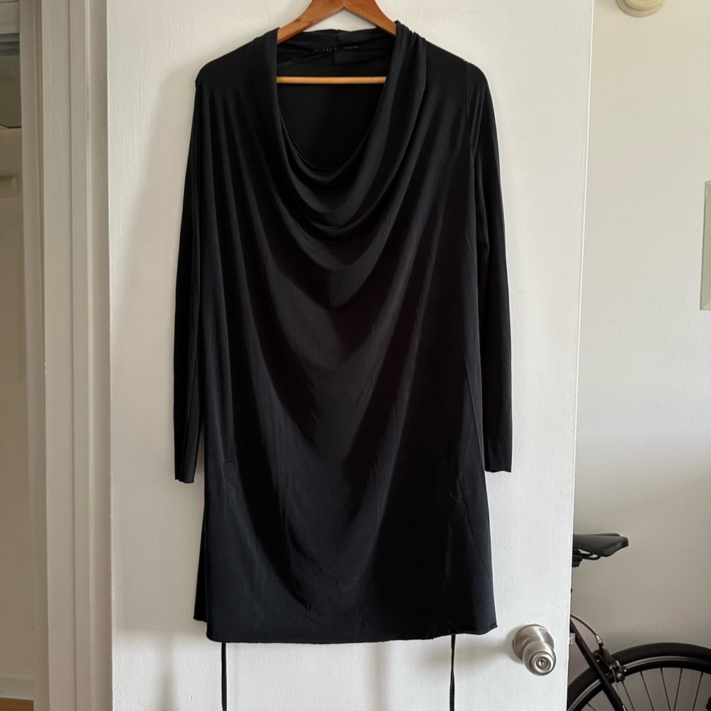 Allsaints Black Cupro Amei Long Sleeve Draped Mini Dress Size 0 EUC - Picture 6 of 12